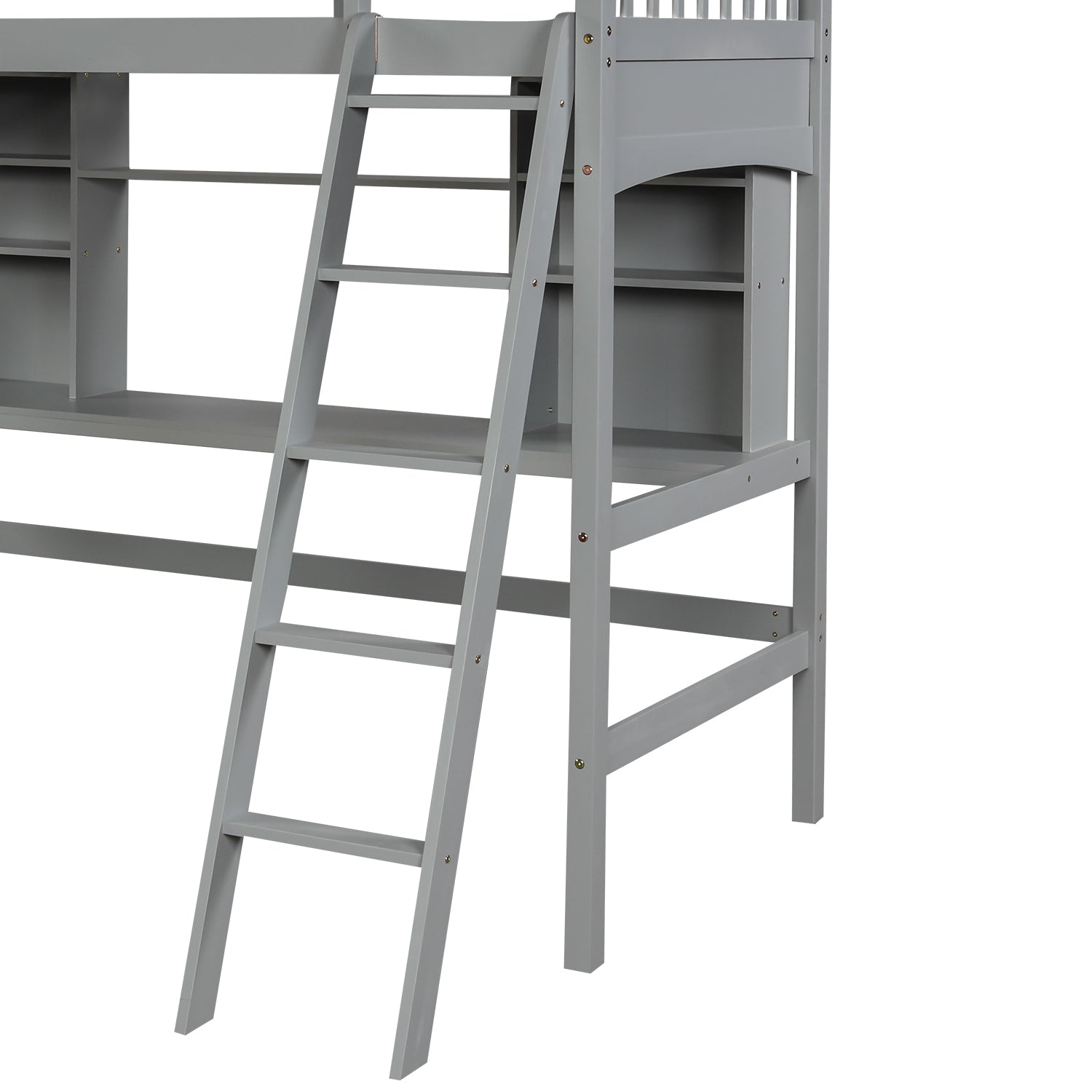 Twin size Loft Bed with Storage Shelves, Desk and Ladder, Gray(OLD SKU :LP000140EAA) - Atlantic Fine Furniture Melbourne FL