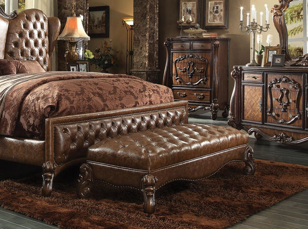 Versailles - Bench - Two Tone Light Brown Synthetic Leather & Cherry Oak
