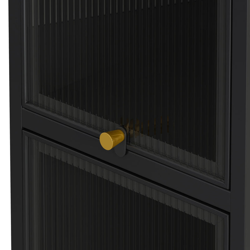 Glass Door Cabinet With Tier Storage