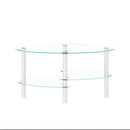 Transparent Oval Glass Coffee Table, Modern Table In Living Room Oak Wood Leg Tea Table 3-Layer Glass Table
