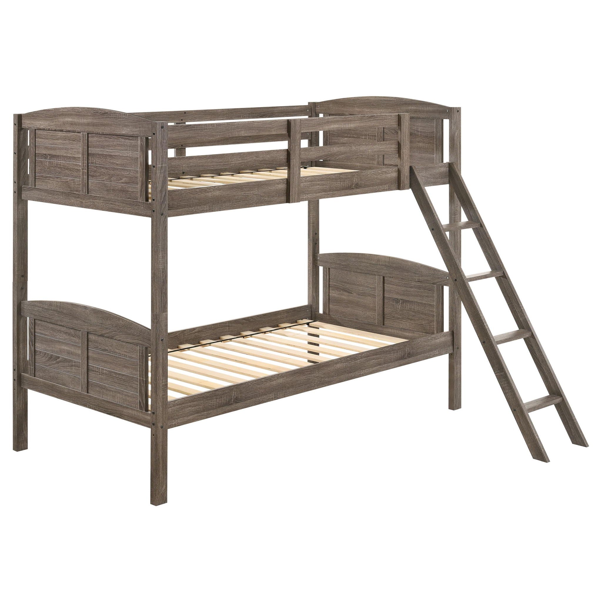 Flynn Wood Twin Over Twin Bunk Bed Weathered Brown - Atlantic Fine Furniture Melbourne FL