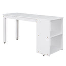 Low Study Full Loft Bed with Cabinet ,Shelves and Rolling Portable Desk ,Multiple Functions Bed- White
