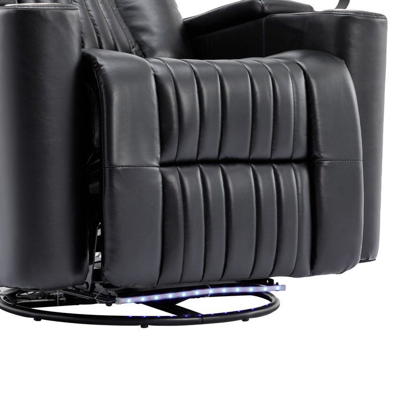 270 Degree Power Swivel Recliner, Home Theater Seating With Hidden Arm Storage And LED Light Strip, Cup Holder, 360 Degree Swivel Tray Table, And Cell Phone Holder, Soft Living Room Chair