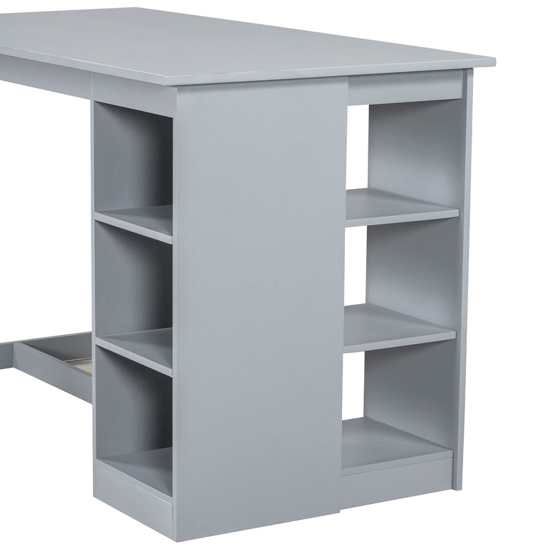 Solid Wood Farmhouse Counter Height Dining Table Set With 3 Tier Storage Shelves