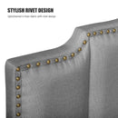 Queen Size Upholstered Platform Bed Linen Bed Frame with 2 Drawers Stitched Padded Headboard with Rivets Design Strong Bed Slats System No Box Spring Needed Grey