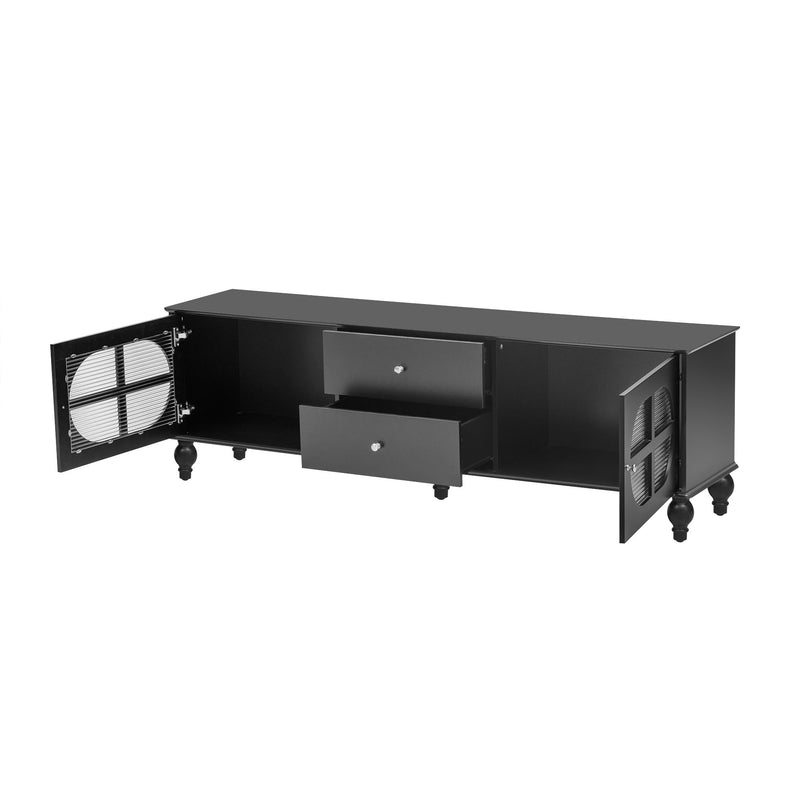 Modern TV Stand For TVs Up To 75" With Fluted Glass Doors