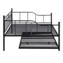 Full Size Metal Daybed with Twin Size Adjustable Trundle, Portable Folding Trundle, Black(OLD SKU:MF293736AAB)