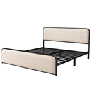 Modern Metal Bed Frame with Curved Upholstered Headboard and Footboard Bed with Under Bed Storage, Heavy Duty Metal Slats, King Size, Beige