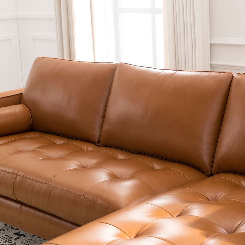 Mid-Century Tufted Leather Sectional With Reversible Chaise