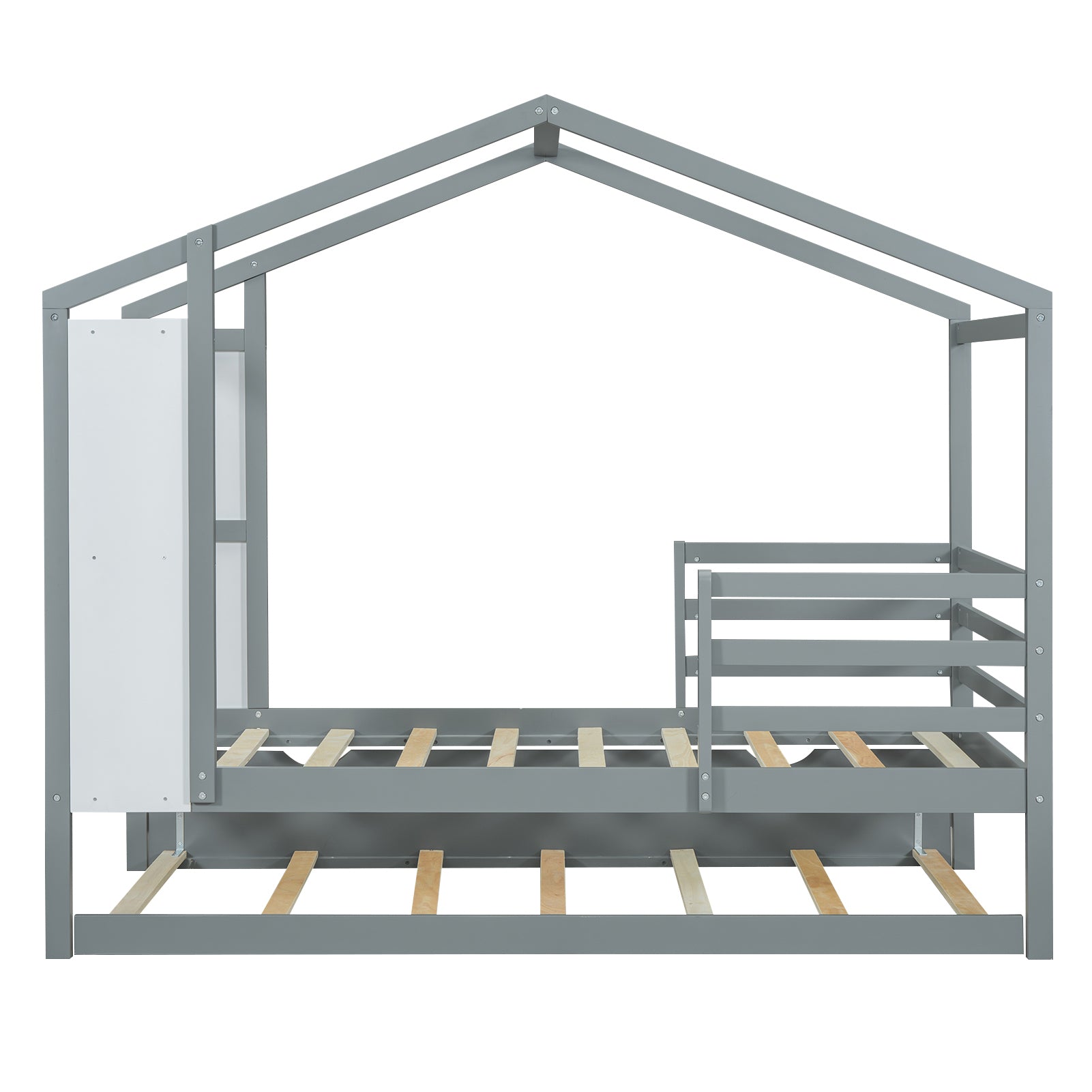 Twin Size Wood House Bed with Fence and Writing Board, Gray - Atlantic Fine Furniture Melbourne FL