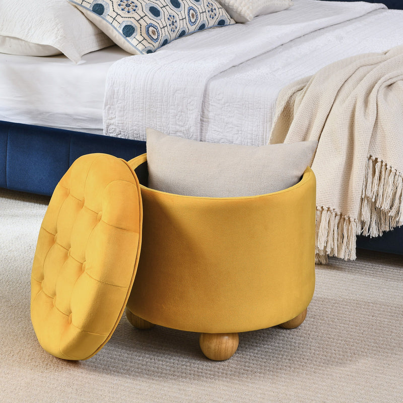 Modern Round Linen Storage Ottoman With Table Top Lid And Storage Space