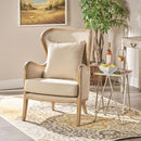 Crenshaw - Wing Arm Chair With Oak Frame And High Back - Beige