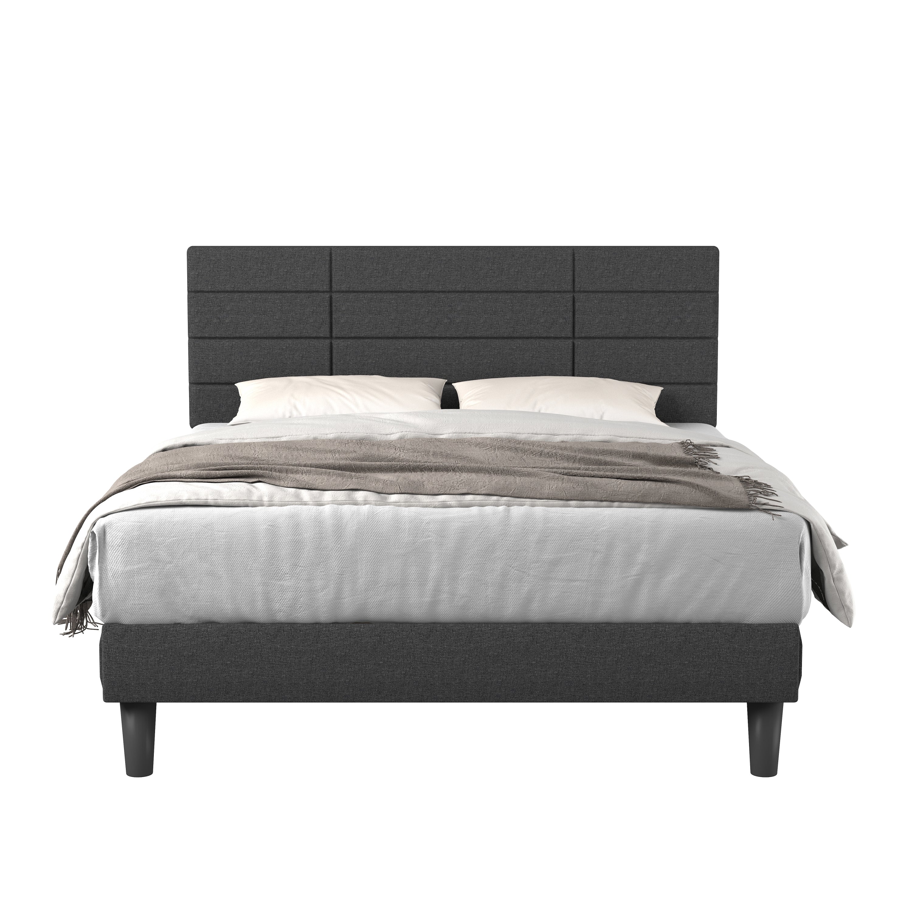 Molblly Full Size Bed Frame with Upholstered Headboard, Strong Frame, and Wooden Slats Support, Non-Slip and Noise-Free, No Box Spring Needed, Easy Assembly, Dark Grey - Atlantic Fine Furniture Melbourne FL