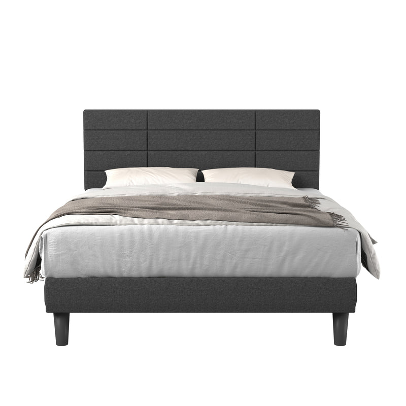 Molblly King Size Bed Frame with Upholstered Headboard, Strong Frame, and Wooden Slats Support, Non-Slip, and Noise-Free, No Box Spring Needed, Easy Assembly, Dark Grey