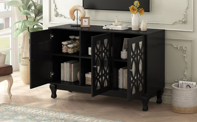 Modern Mirrored TV Stand, 3 Adjustable Shelves For Living Room