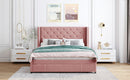 Storage Bed Velvet Upholstered Platform Bed With Wingback Headboard And A Big Drawer