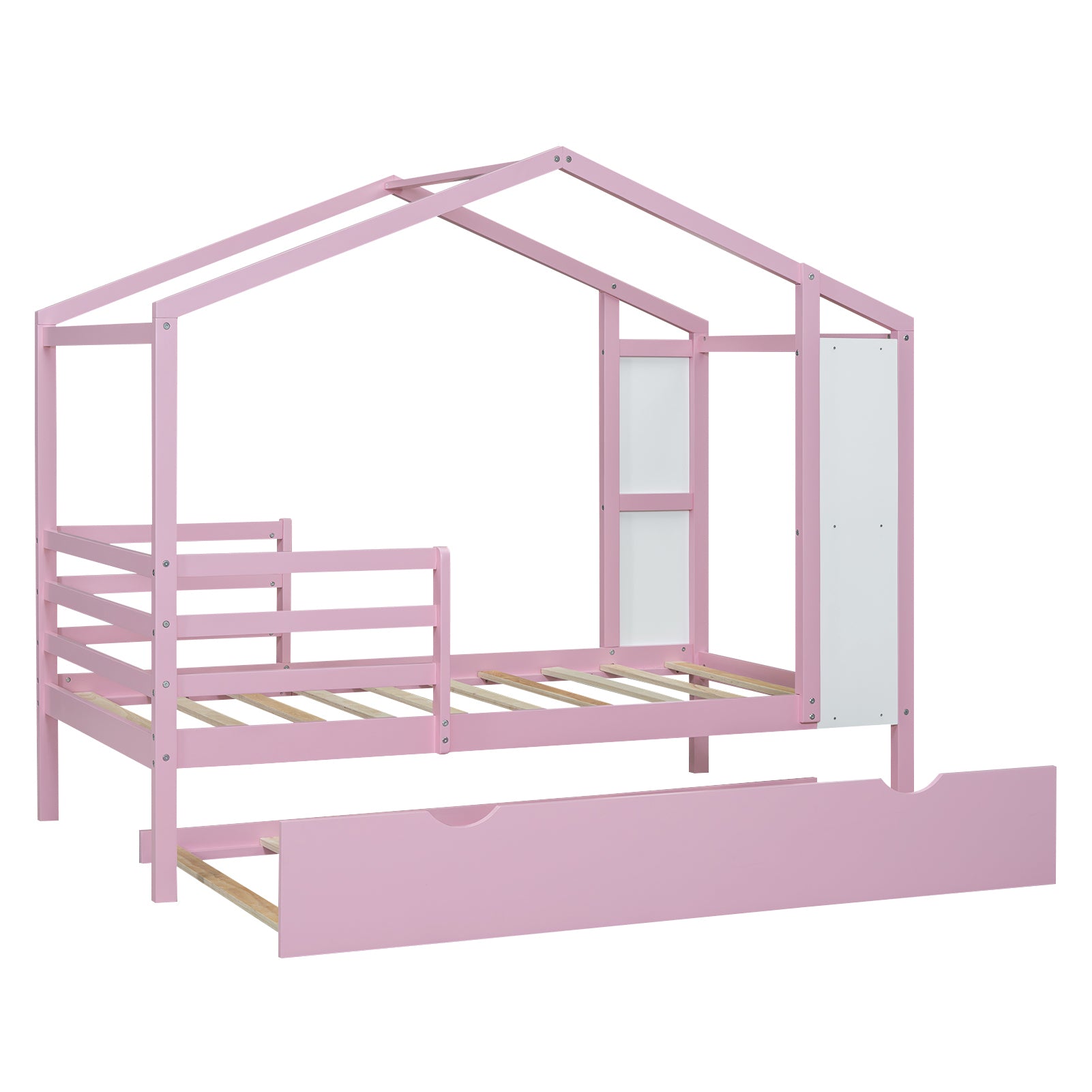 Twin Size Wood House Bed with Fence and Writing Board,Pink - Atlantic Fine Furniture Melbourne FL