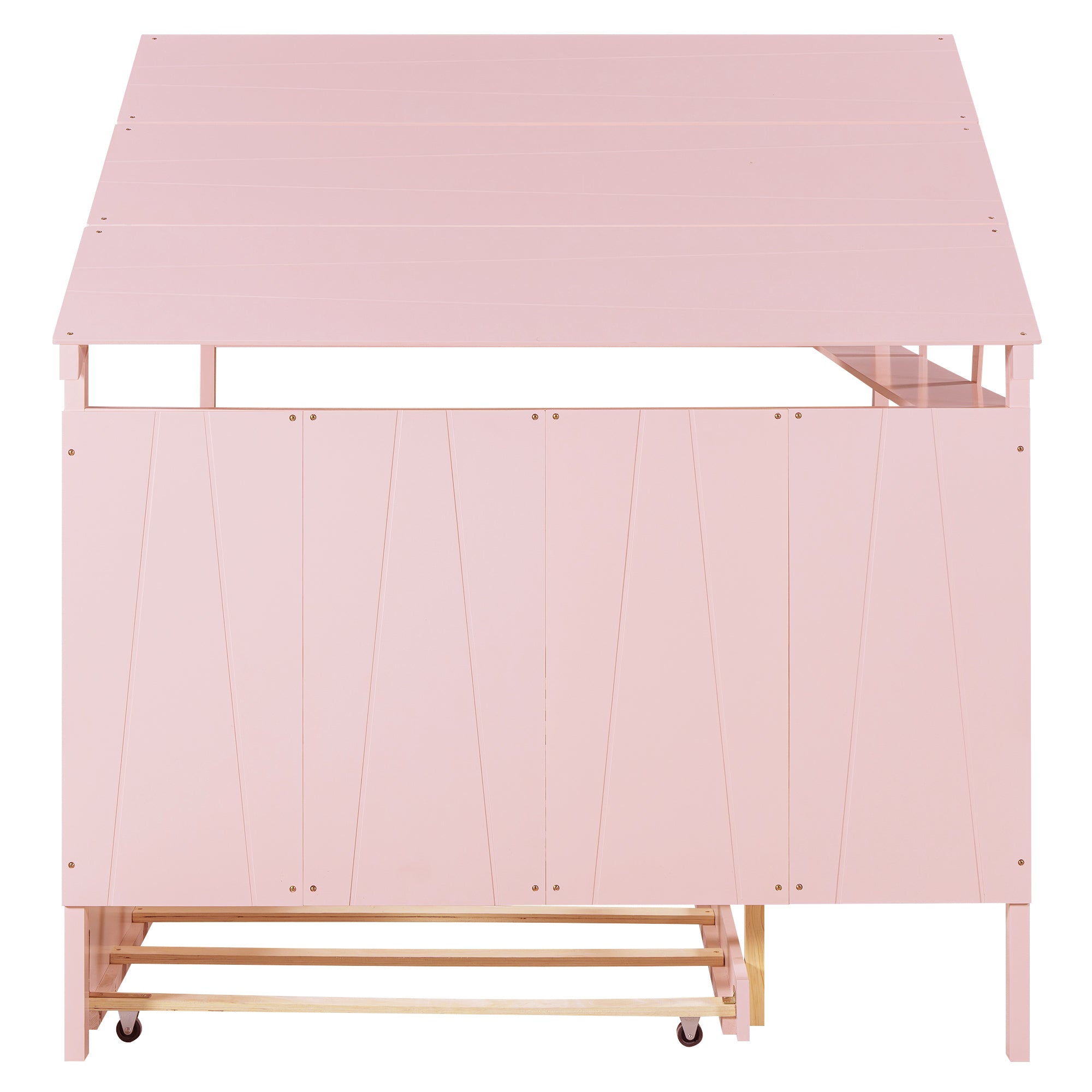 Wood Full Size House Bed with Twin Size Trundle and Storage, Pink - Atlantic Fine Furniture Melbourne FL