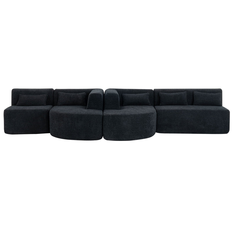 Upholstered Sofa Free Combined Sofa Couch With Two Chaise Lounge And Five Back Pillows For Living Room