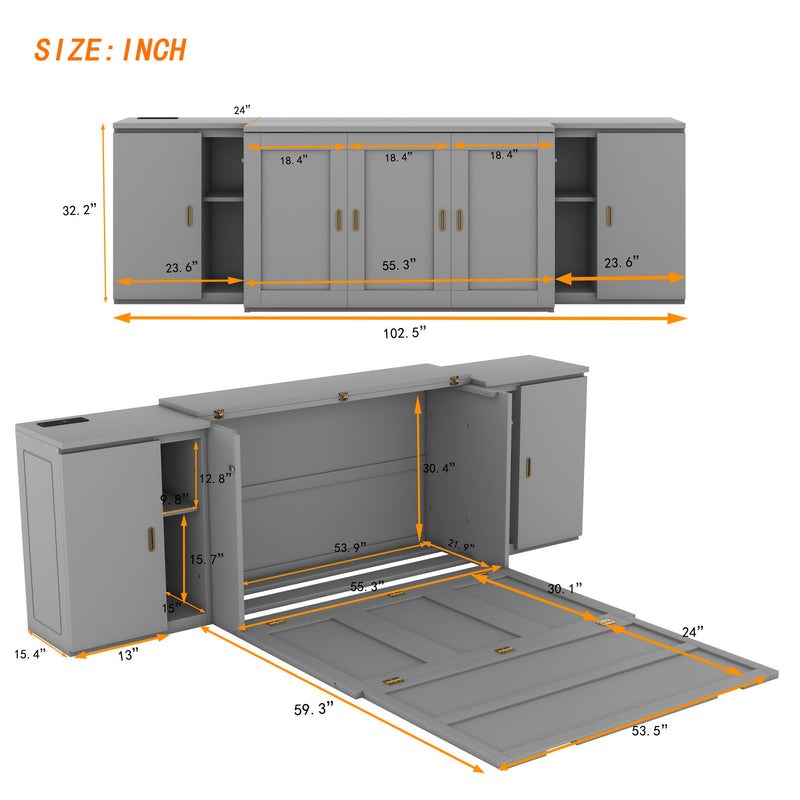 Murphy Bed With Shelves, Cabinets And USB Ports