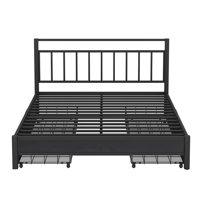 Queen Size Storage Platform Bed with 4 Drawers, Black