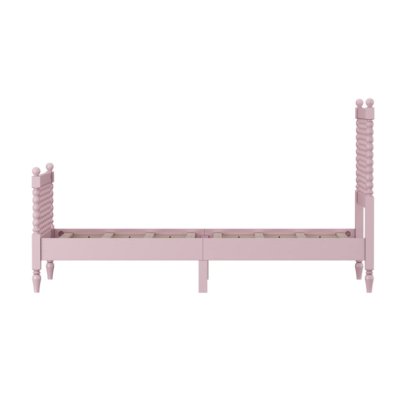 Twin Size Wood Platform Bed with Gourd Shaped Headboard and Footboard, Pink