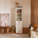 Retro Style 75'' Tall Display Shelf With Cabinet For Hallways Living Room Kitchen - White
