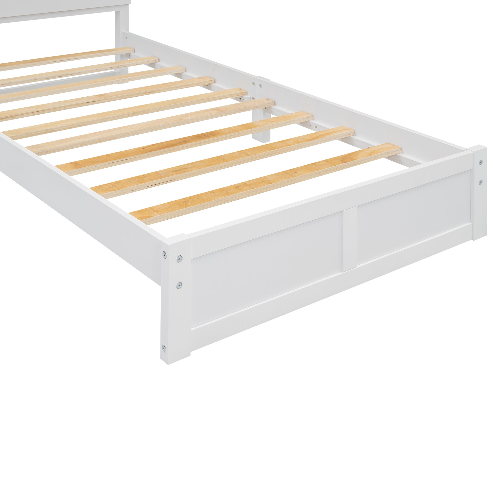 Twin Size Wood Platform Bed with House-shaped Headboard and Built-in LED, Walnut+White - Atlantic Fine Furniture Melbourne FL