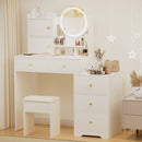 Fashion Vanity Desk With Mirror And Lights For Makeup And Cushioned Chair, Adjustable 3 Color Lighting - White