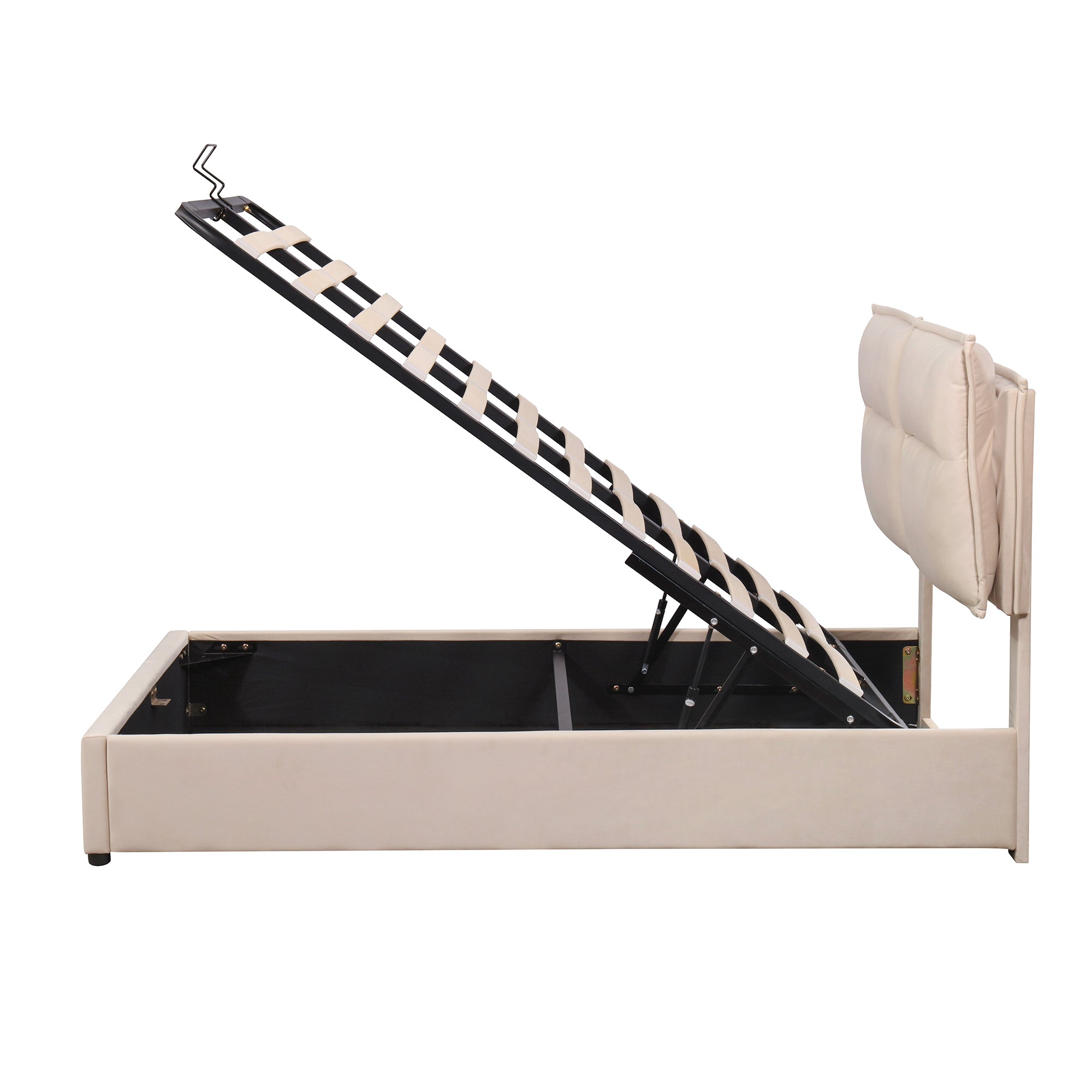 Upholstered Platform bed with a Hydraulic Storage System, Full size, Beige - Atlantic Fine Furniture Melbourne FL