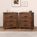 Rustic Farmhouse Nightstand (Set of 2) With 3 Drawers - Natural