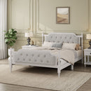 Traditional Style Solid Bed Frame With Upholstered Tufted Headboard, No Box Spring Needed
