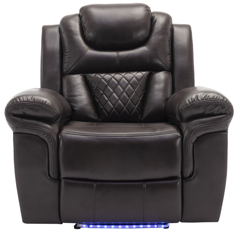 3 Pieces Recliner Sofa Sets Home Theater Seating Manual Recliner Chair With Center Console And Led Light Strip For Living Room