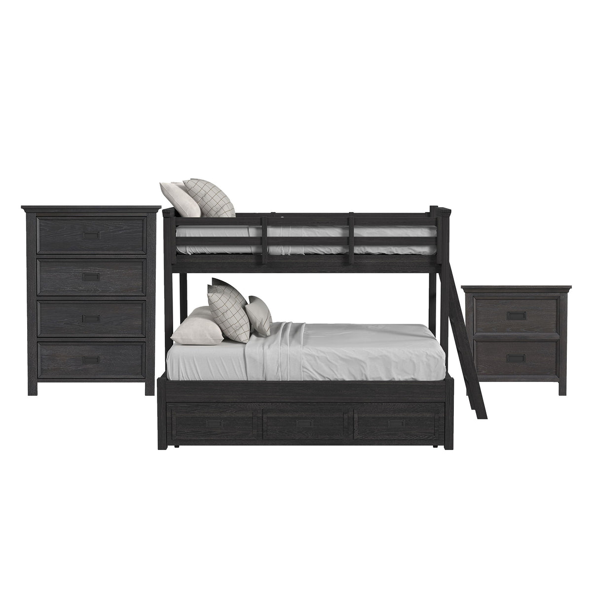 Hampton Kids Bunk With Ladder And Trundle Bedroom Set in Black by Elements International, view 5
