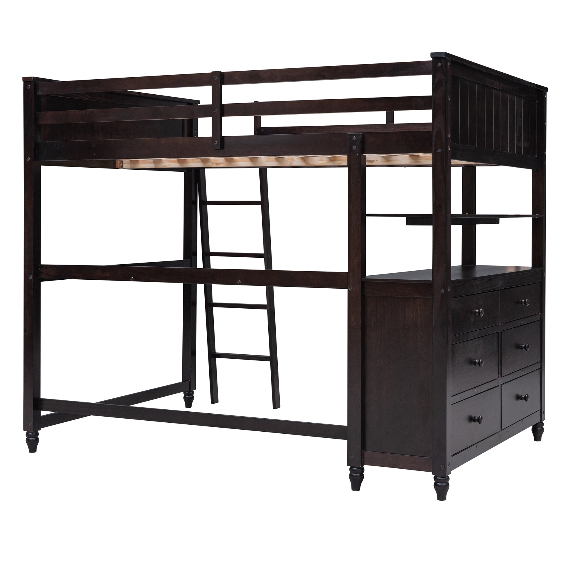 Full size Loft Bed with Drawers and Desk, Wooden Loft Bed with Shelves - Espresso(OLD SKU:LT001529AAP) - Atlantic Fine Furniture Melbourne FL