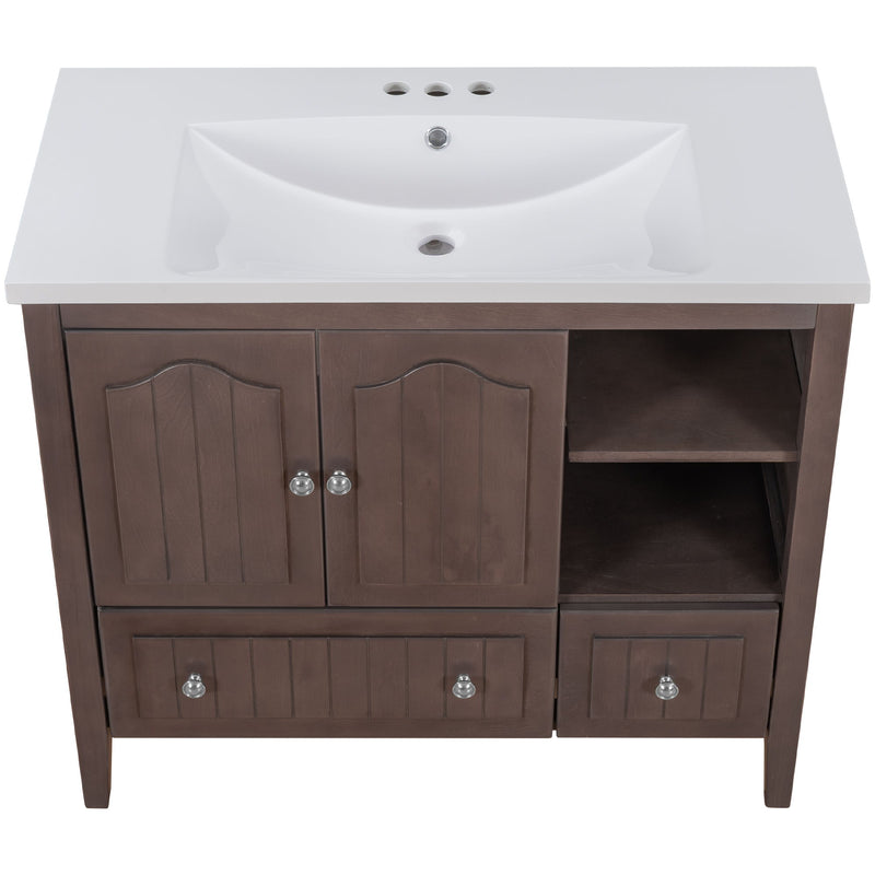 Bathroom Vanity With Ceramic Basin, Bathroom Storage Cabinet With Two Doors And Drawers, Solid Frame, Metal Handles