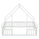 Wood House-Shaped Floor Bed With Fence, Guardrails