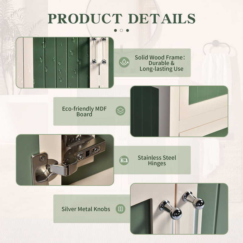 Bathroom Vanity Cabinet With Ceramic Sink Combo Set, Frame Modern Bathroom Storage Cabinet With Height Adjustable Shelf - Beige / Green