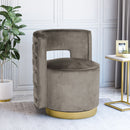 Modern Glam Swivel Arm Chair With Velvet Upholstery And Copper Base - Gray