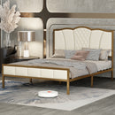 Full Size Bed Frame, Modern Upholstered Bed Frame with Tufted Headboard, Golden Metal Platform Bed Frame with Wood Slat Support, Noise Free, No Box Spring Needed,Beige