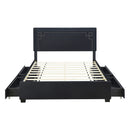 Queen Size Upholstered Platform Bed with Rivet-decorated Headboard, LED bed frame and 4 Drawers, Black