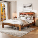 Wood Platform Bed Frame With Storage LED Light Headboard & USB
