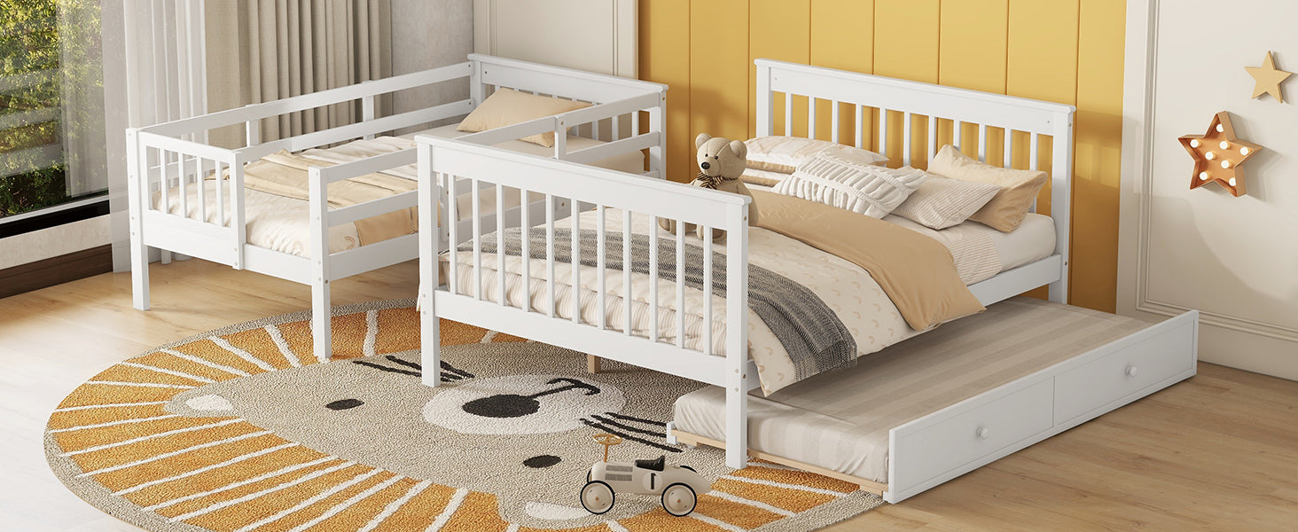Twin-Over-Full Bunk Bed with Twin size Trundle, Storage and Guard Rail for Bedroom, Dorm, for Adults, White(OLD SKU :LT000119AAK) - Atlantic Fine Furniture Melbourne FL