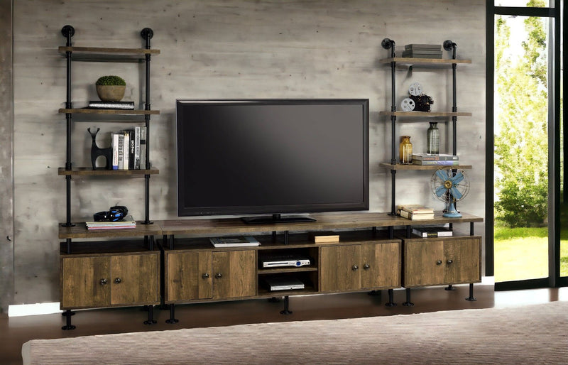 Ensata II - TV Stand - Rustic Oak / Black