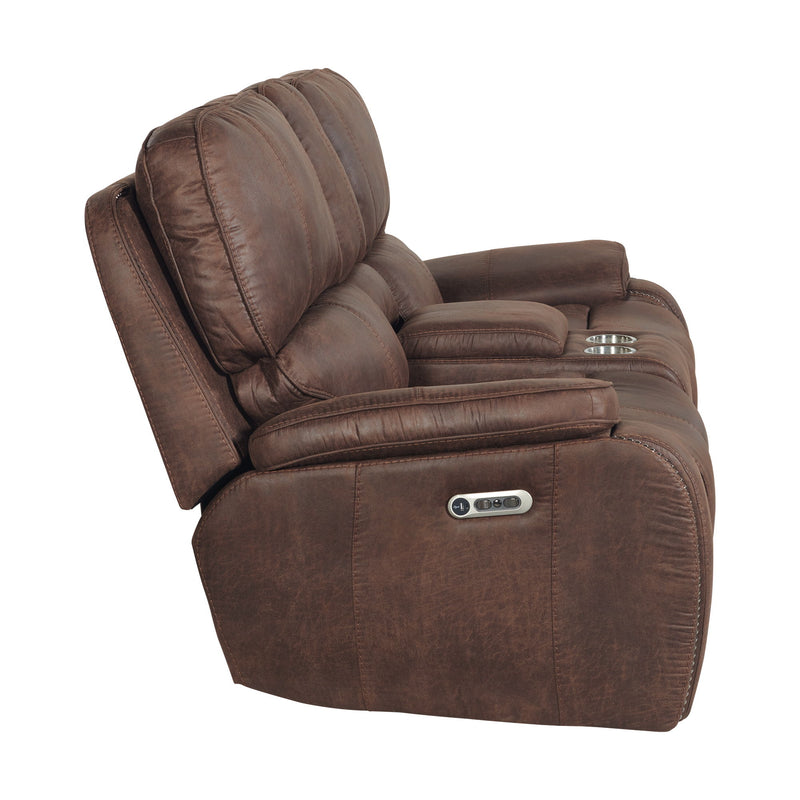 Atlantis - Power Motion Loveseat With Power Motion Head Recliner & Console - Heritage Brown