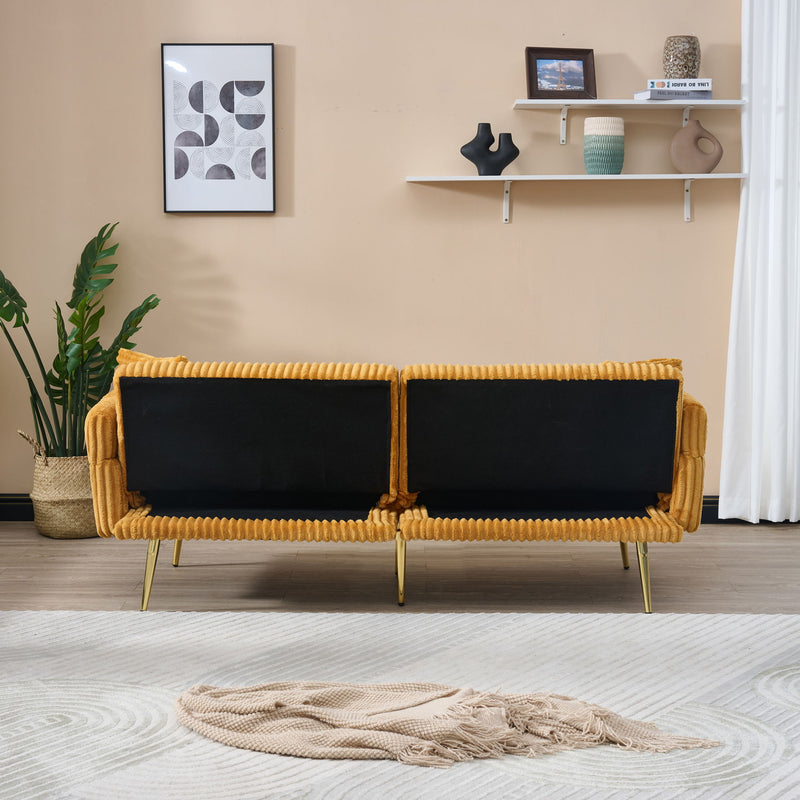 Luxury Corduroy Foldable Double Sofa Bed With Folding Armrests