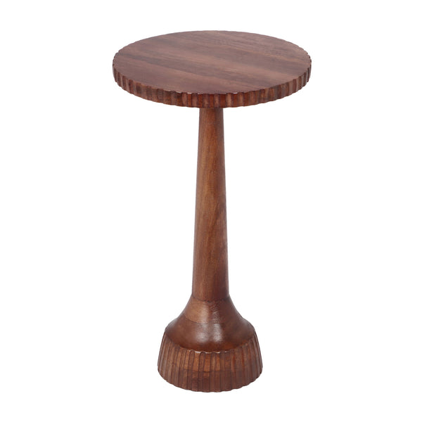 Modern Mango Wood Round End Table With Pedestal Base - Honey