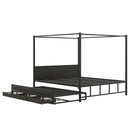 Queen Size Metal Canopy Platform Bed with Twin Size Trundle and 3 Storage Drawers, Black