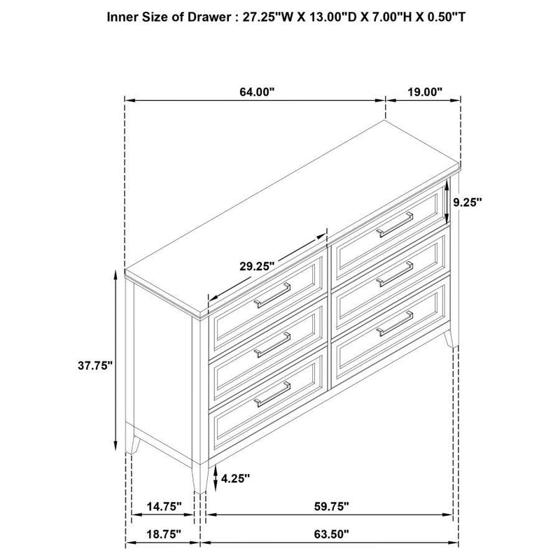Marielle - 6-Drawer Bedroom Dresser - Distressed White