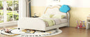 Full Size Upholstered Platform Bed with Cloud-Shaped Headboard and Embedded Light Stripe, Velvet, Beige